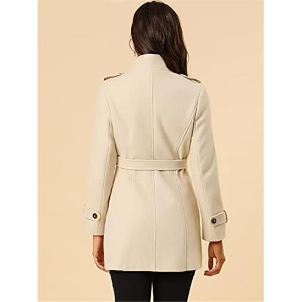 Women's Stand Collar Double Breasted Pockets Trendy Outwear Winter Coat - Picture 6 of 7